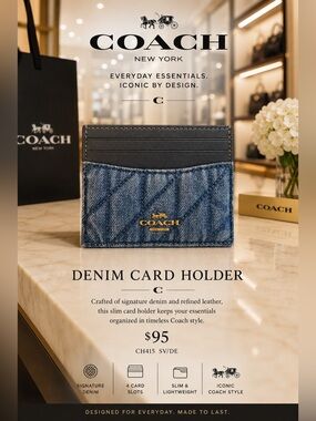 Coach Denim & Leather Card Holder